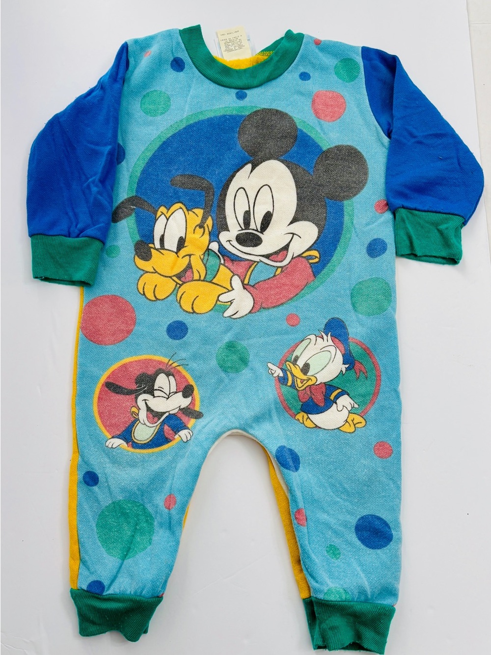 Vintage 80s Disney Babies Romper 18 Months Mickey Pluto Donald Goofy Fleece USA